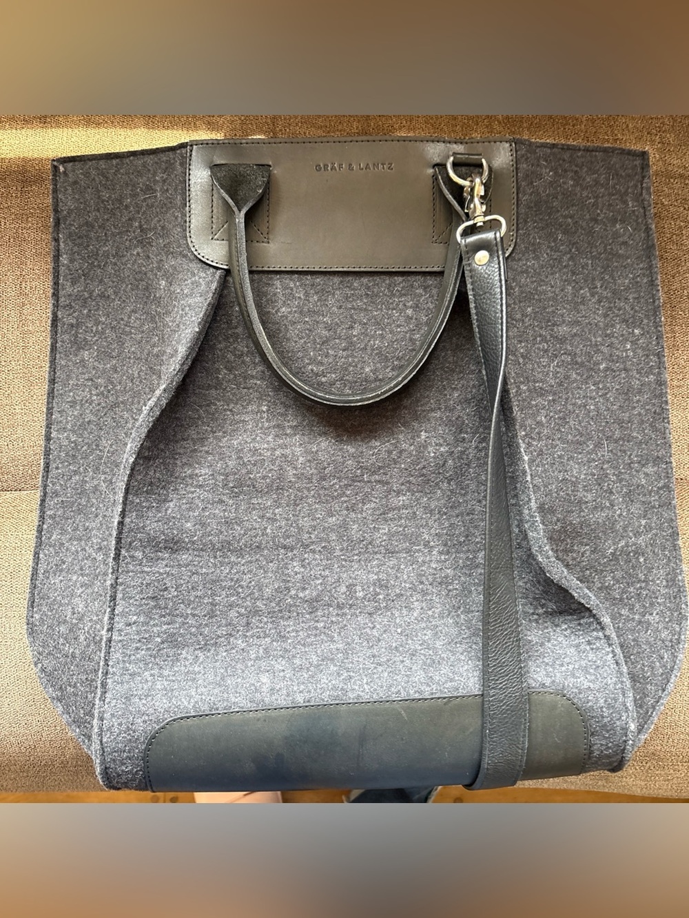 Graf Lantz Frankie Charcoal Black Merino Wool Leather Double Handles Midi  Tote